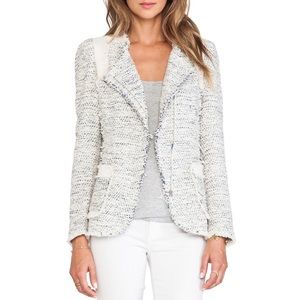 Rebecca Taylor Color Block Linen Blend Tweed Blazer In Navy Combo